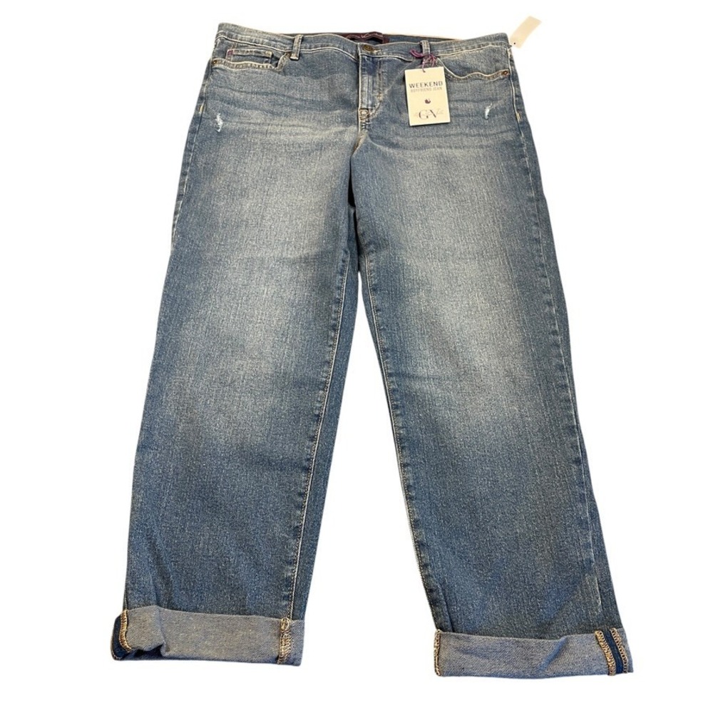 NWT Gloria Vanderbilt Weekend Boyfriend Jeans Whiskers Blue Denim Size 12